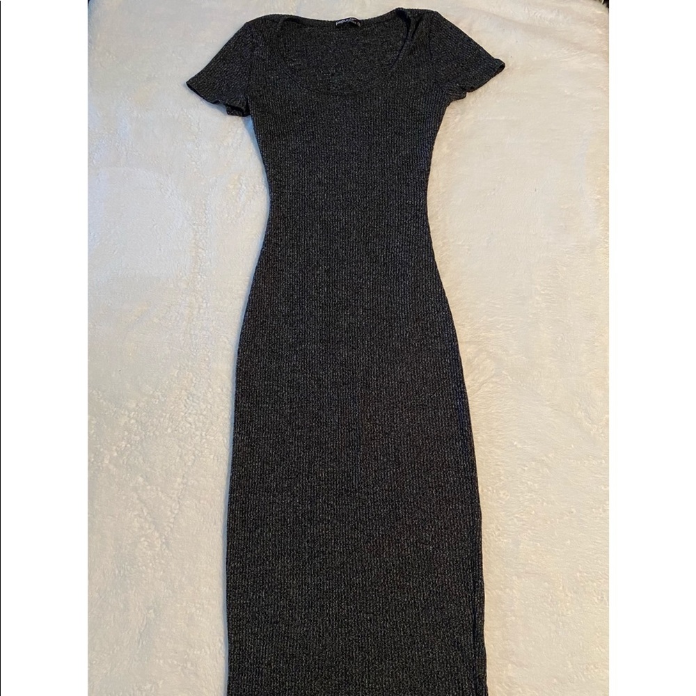 Long gray dress.